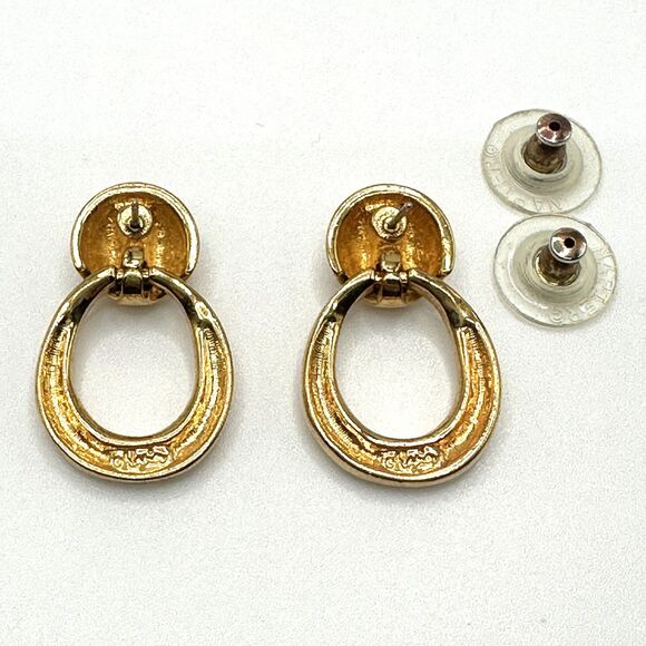 Vintage Napier Gold Door Knocker Earrings Pierced 1.25 Inch Statement Bold 80s - Picture 5 of 5